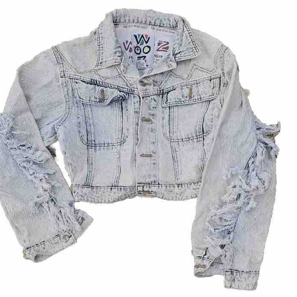 Denim KJacket with Distressed Sleeves - Picture 1 of 3